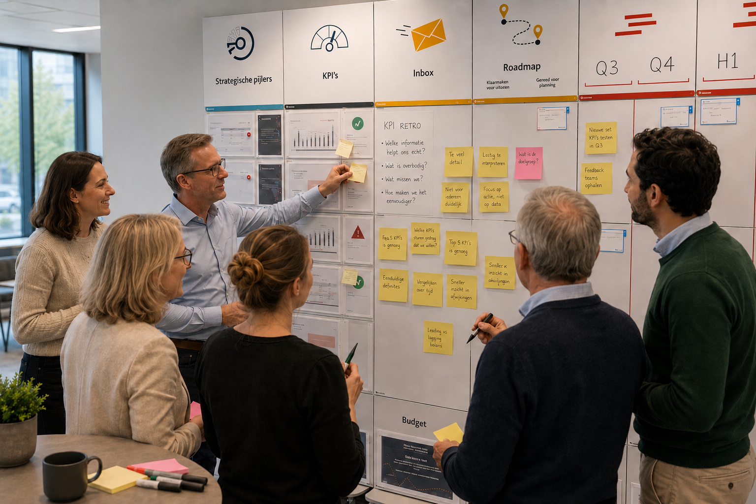 Obeya wall welke gebruikt wordt bij een Obeya implementatie